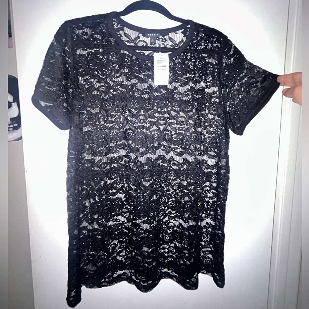 Torrid Black Lace Short Sleeve Tee